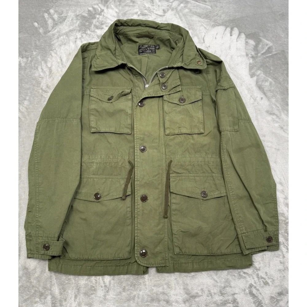 J Crew Military Field Jacket Mens Large Army Green Hooded Utility Coat NX-631